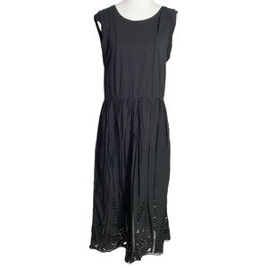 Good Hart Black Cotton Sleeveless Midi Dress with Eyelet Detail on Bottom